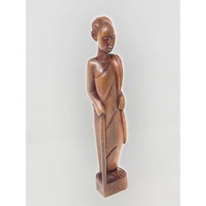 African Ebony Male/Female‎ With A Cane Wood Carved Figurine Statue